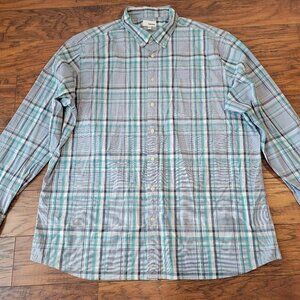 SONOMA White Aqua Gray Plaid Button-Front Collared Long Sleeve Shirt sz XXL 2X